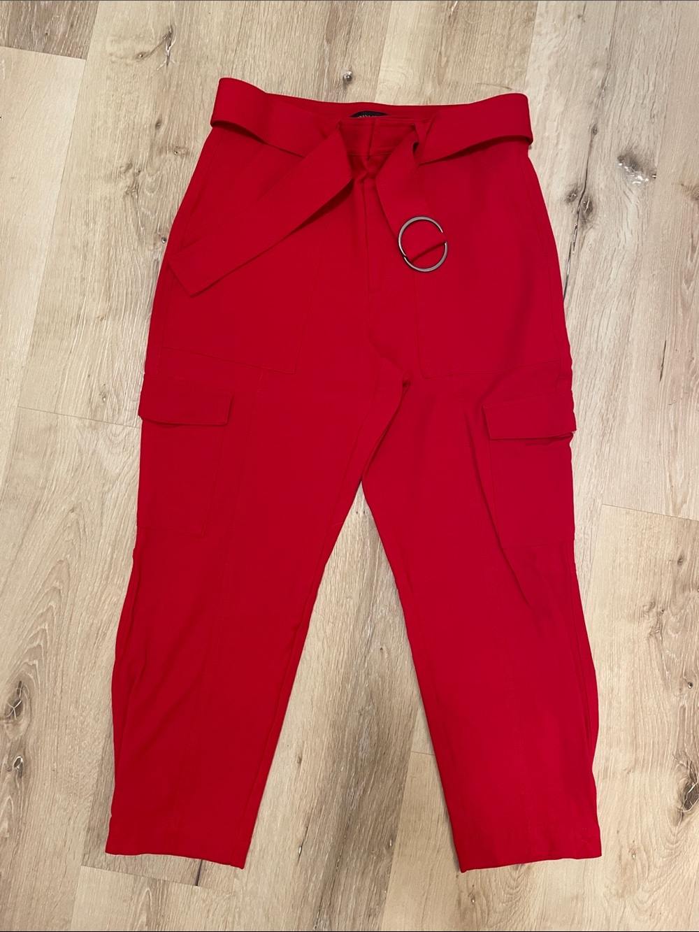 Banana Republic Red High-Waist Cargo Crop Pants with Tie Belt